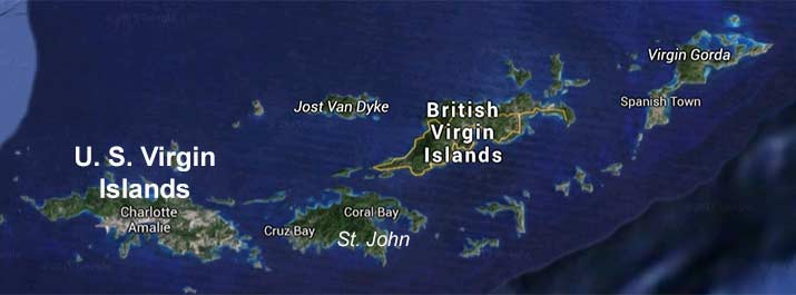 Virgin Islands Charter Boat Map